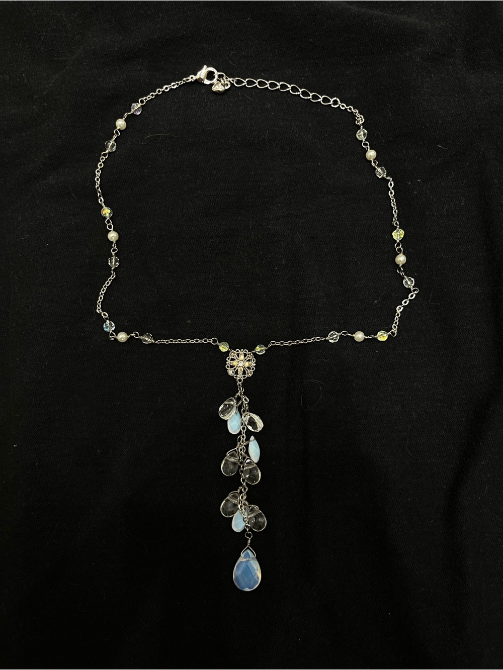 Y2K Silver Blue Teardrop Pendant Necklace